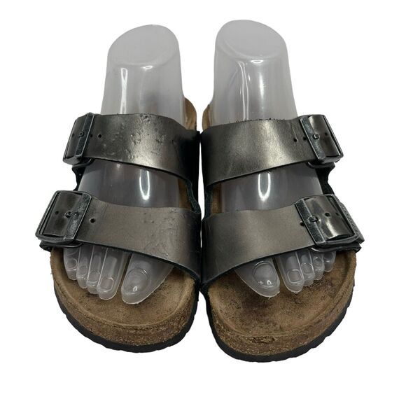 Birkenstock Women’s Size 37 US 6 6.5 Leather Sandals Anthracite Metallic Pewter - Picture 2 of 13